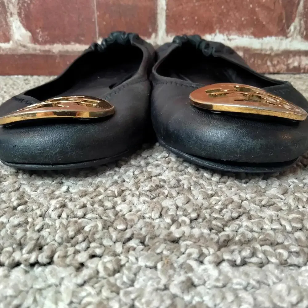 Tory Burch Flats Womens Size 7 Black Leather TLC Project Ballet Mini